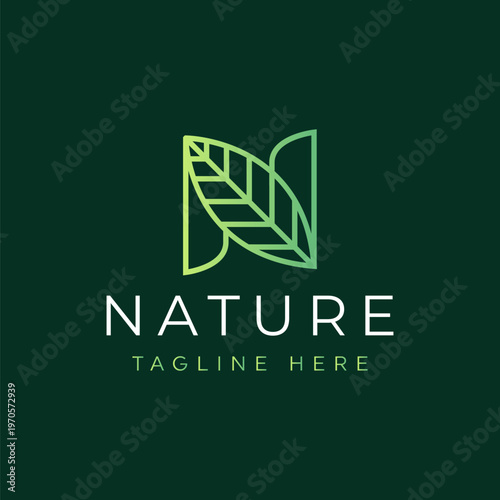 letter N with nature  leaf logo design vector template