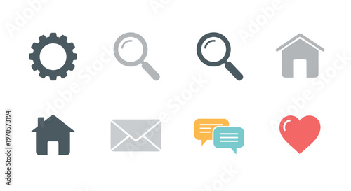 Flat Vector Minimal UI Icon Set, Basic User Interface Symbols, Web and Mobile App Icons, Simple Navigation Elements, Modern Clean Design Illustration