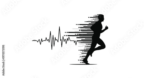 Silhouette of a runner is integrated with a dynamic electrocardiogram waveform, symbolizing health and motion.