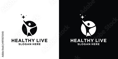 Healthy Live Logo Design with a Person Reaching for a Star.