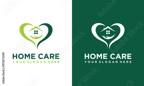 Home Care Logo Design with Heart and House Symbol.