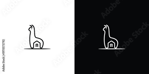 Llama House Logo Design Minimalist Home and Animal Symbol.