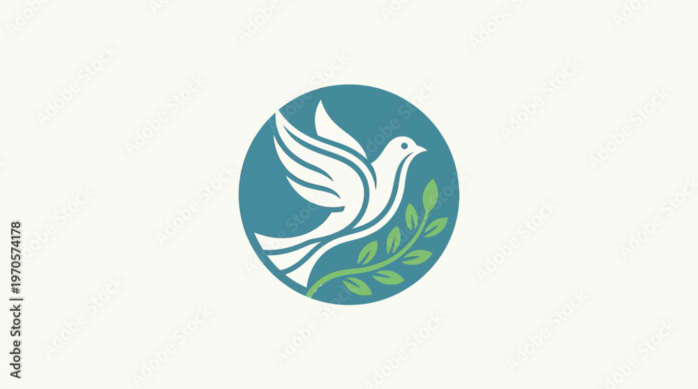 Fototapeta premium Elegant Dove of Peace Symbol in Teal Circle