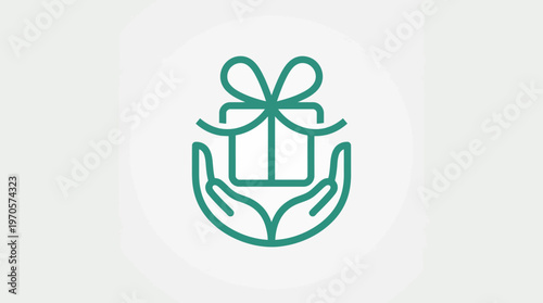 Minimalist Gift Icon with Hands in Green