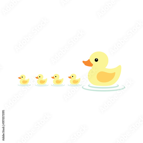 Two yellow rubber ducks are fun plastic baby bath toys isolated on white, featuring a cute cartoon bird design with orange beaks for childhood water play