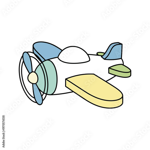 Vector illustration of a cartoon airplane flying over blue sea waves with fish in the ocean, creating a flat travel icon design for air transportation and nature tourism