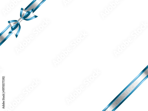 リボン蝶大、三色白、斜F、5水色