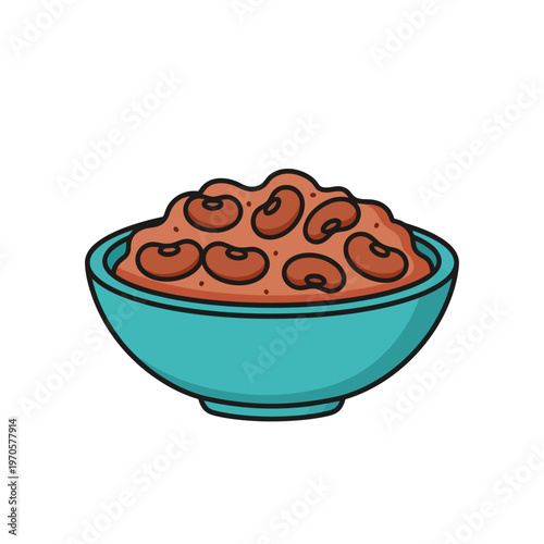 A vibrant cartoon vector illustration of a blue bowl filled with hearty red kidney beans in a savory thick stew sauce, isolated on a white background.