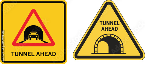 Tunnel ahead road warning signs set