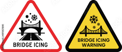Bridge icing warning signs vector illustration