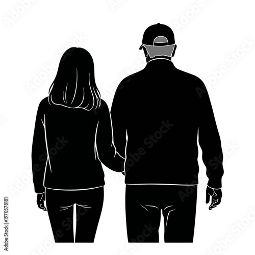 Eternal Togetherness: A silhouette of a couple, holding hands as they embark on a shared journey, symbolizing unity, love, and togetherness, on a path towards an unknown future.