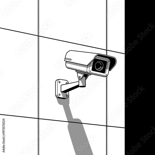 Surveillance Camera on Wall: A surveillance camera, mounted securely on a wall, casts a watchful eye, embodying security and vigilance.
