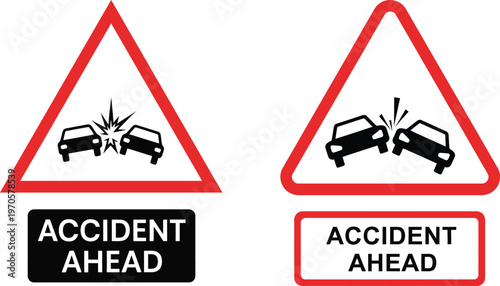 Accident ahead road traffic warning signs