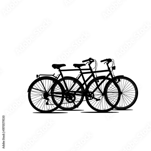 Silhouetted Bicycles: Two bicycles, silhouetted against a plain backdrop, stand poised, hinting at the freedom and adventure of cycling. They embody simplicity, minimalism.