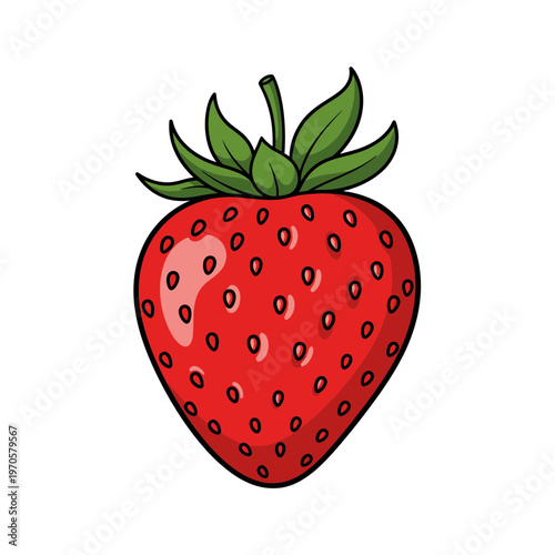 Vibrant Strawberry: a single ripe, red strawberry with fresh green leaves is isolated, showcasing its juicy allure and inviting sweetness.