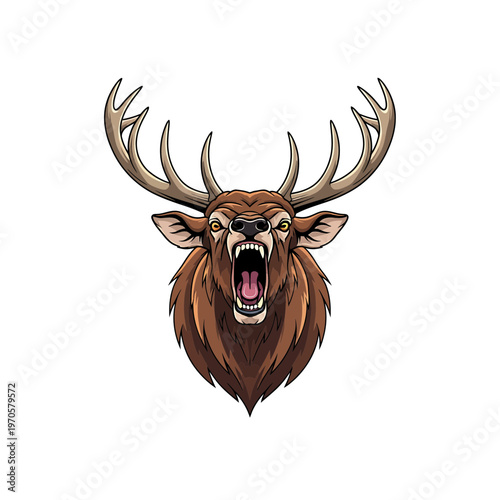 Majestic Elk's Roar: A captivating illustration captures a powerful elk in mid-roar, showcasing its impressive antlers and commanding presence. 