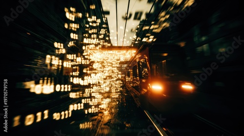 Blurry City Street at Night with Traffic.