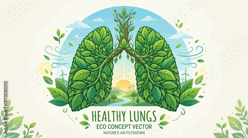 Healthy Lungs Eco Concept Vector for No Smoking, Stop Smoking, Quit Smoking, Anti Smoking Awareness Promoting Lung Health, Clean Air, Fresh Air, and a Healthy Lifestyle