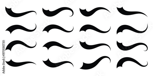 Abstract and retro swash swoosh tails icon set. Retro baseball swoosh tails vector swash for vintage sport font. Detailed calligraphy tail vector illustration perfect for underline text design. Eps10