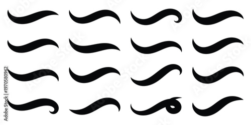 Vector black swash swoosh tails flourish design elements. Curly swish tails and sporty plume swirl logo vector elements for retro banners. Hand drawn swoosh elements, and swoop underline. Eps10