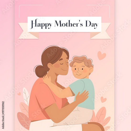 A heartwarming illustration of a mother embracing her child, celebrating Mother's Day with a 