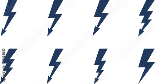 Free Download Set of eight lightning bolt icons arranged in two rows of four isolated on transparent background - GFXLoad