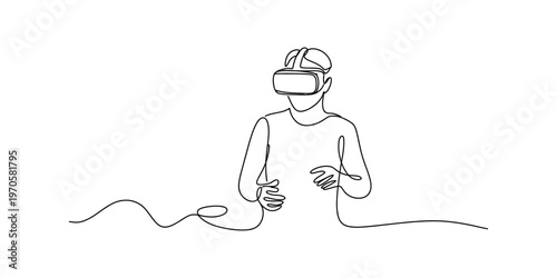 A minimalist single continuous line drawing of a person experiencing virtual reality technology Vector, illustration