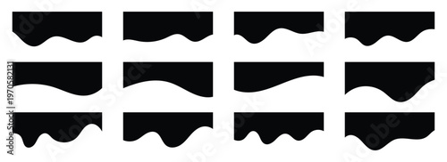 Collection of dividers shape black templates .Black curve top headline. Banner header. Collection of wavy decorative border for web design element vector.  Divider set isolated on white background.   