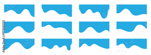 Modern blue wave and curve divider shapes for app headers or banners, with clean vector lines for web page layout and simple section borders in a stylish graphic design. Wavy blue divider. Eps10