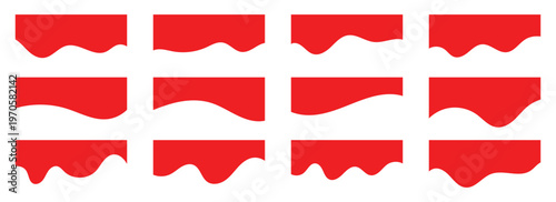 Red modern dividers shape templates. Curve lines, wave collection of abstract design element for top and bottom page web site design. Wavy red template frame for website on white background. Eps10.