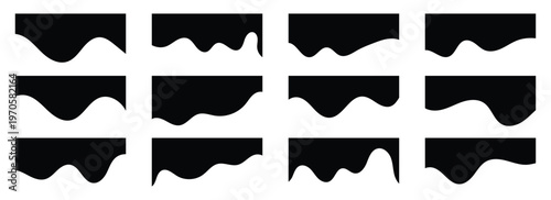 Collection of dividers shape black templates .Black curve top headline. Banner header. Collection of wavy decorative border for web design element vector.  Divider set isolated on white background.   