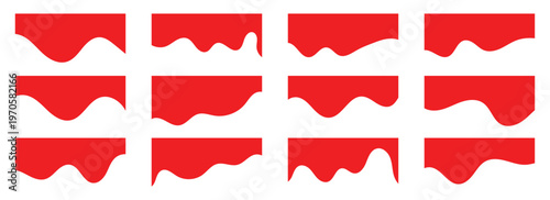 Red modern dividers shape templates. Curve lines, wave collection of abstract design element for top and bottom page web site design. Wavy red template frame for website on white background. Eps10.