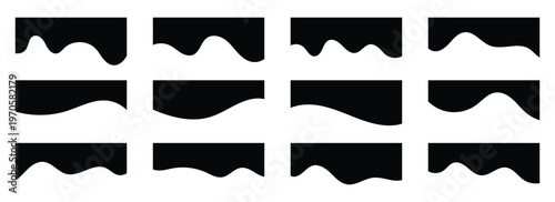 Collection of dividers shape black templates .Black curve top headline. Banner header. Collection of wavy decorative border for web design element vector.  Divider set isolated on white background.   