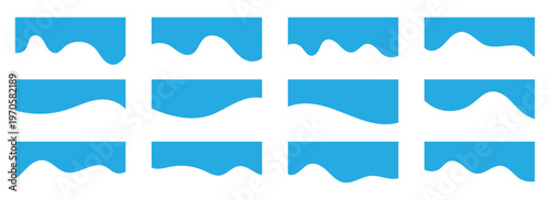 Modern blue wave and curve divider shapes for app headers or banners, with clean vector lines for web page layout and simple section borders in a stylish graphic design. Wavy blue divider. Eps10