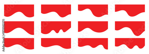 Collection of  red dividers shape templates. Modern separator header for website and app. Curve lines, wave collection of abstract design.  Vector illustration.  