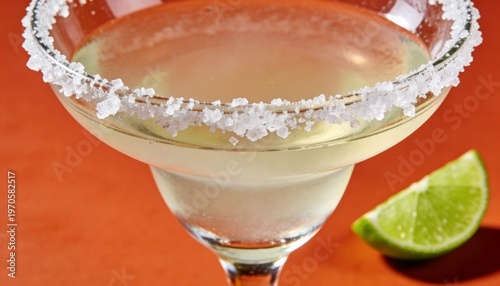 Refreshing Margarita Cocktail with Salt and Lime Wedge