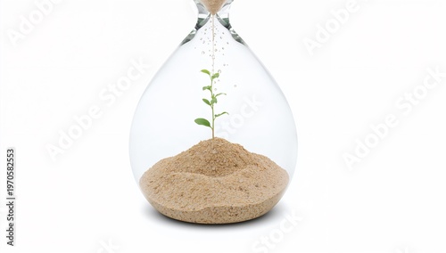 Green seedling growing in an hourglass life concept