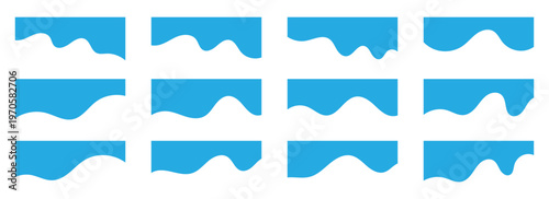 A set of modern blue wavy shape dividers for website headers and footers. Vector illustration of abstract curved separators isolated on white background. Eps10