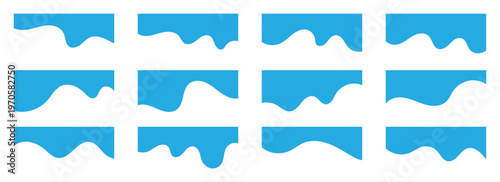 Minimalist blue wavy dividers vector set. Elegant wave shapes for top and bottom page transitions. Smooth fluid wave shapes for professional layout dividers. Vector illustration.