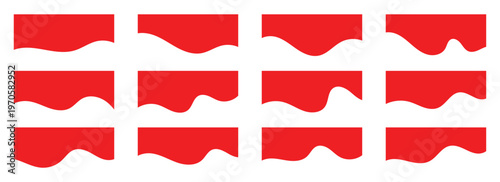 Minimalist red wavy dividers vector set. Elegant wave shapes for top and bottom page transitions. Smooth fluid wave shapes for professional layout dividers. Vector illustration.