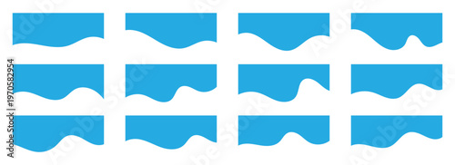 Blue wavy divider banner header shapes icons set. Creative blue wavy divider shapes for web banners and poster designs. Abstract curve dividers for versatile graphic design projects. Eps10