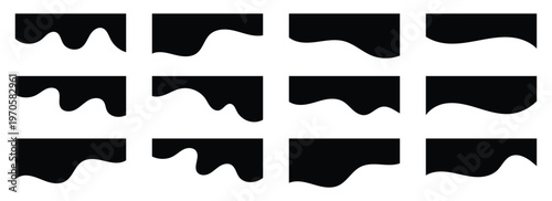 Black wavy divider banner header shapes icons set. Creative red wavy divider shapes for web banners and poster designs. Abstract curve dividers for versatile graphic design projects. Eps10