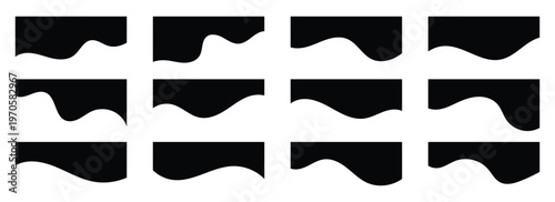 Black wavy divider banner header shapes icons set. Creative red wavy divider shapes for web banners and poster designs. Abstract curve dividers for versatile graphic design projects. Eps10