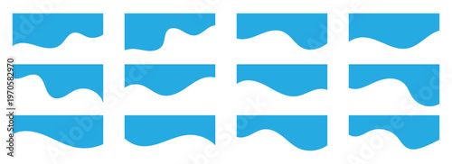 Blue wavy divider banner header shapes icons set. Creative blue wavy divider shapes for web banners and poster designs. Abstract curve dividers for versatile graphic design projects. Eps10