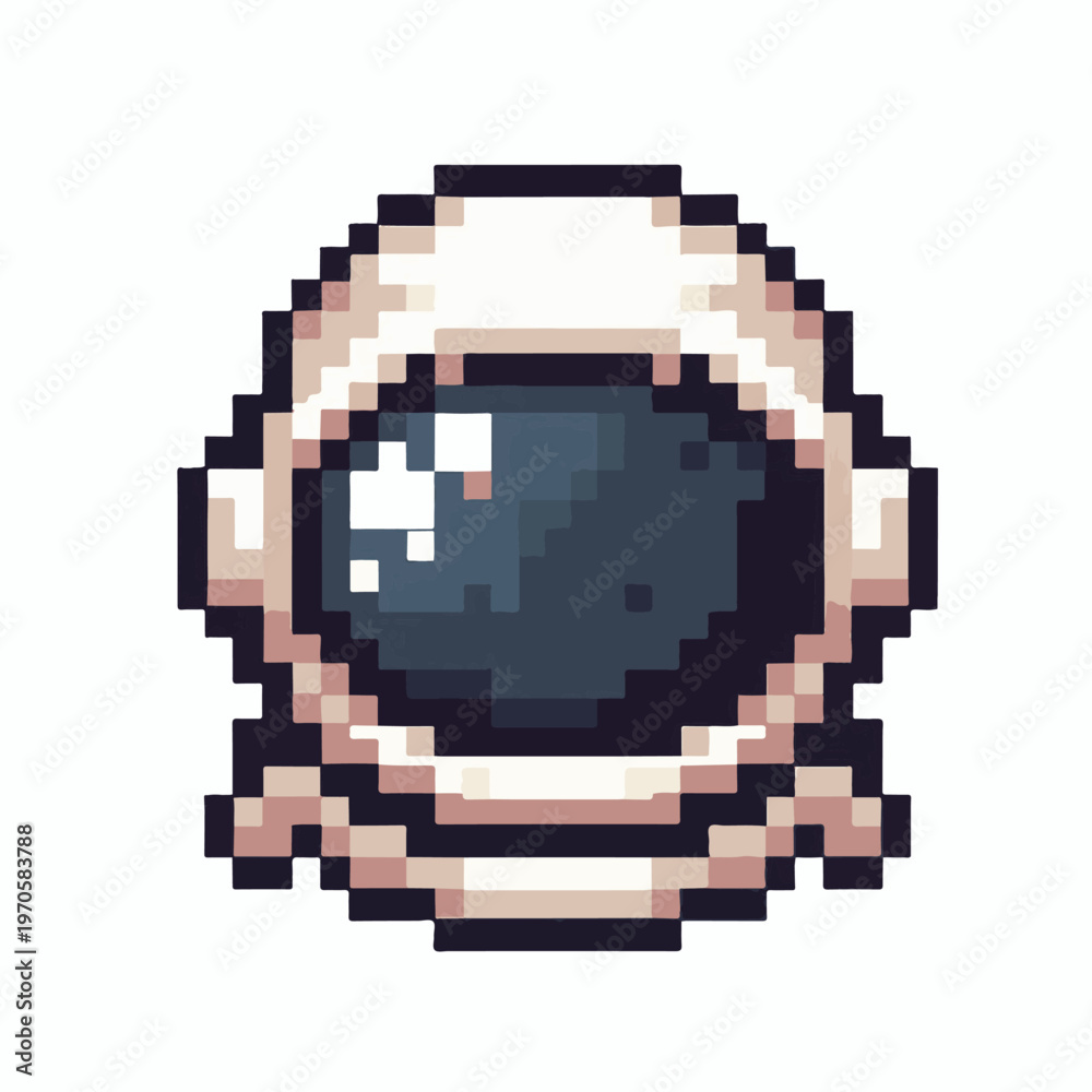 Fototapeta premium Pixel art astronaut helmet icon, representing space exploration and sci-fi themes