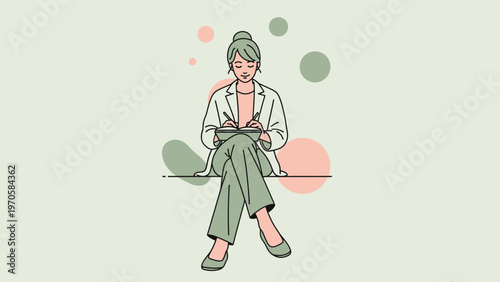 Woman in Business Attire Writing in Notebook, Sitting on a Bench