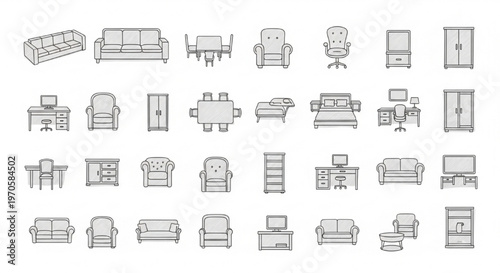 Furniture Plan Icons Vector Minimal Outline Interior Floor Layout Design Pack