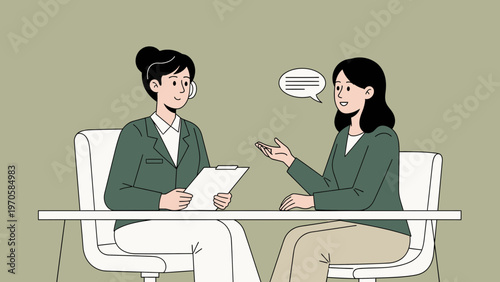 Job Interview: Two Women Discussing Business at a Table
