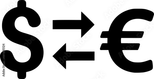 Currency exchange icon with dollar and euro symbols and arrows on white background
