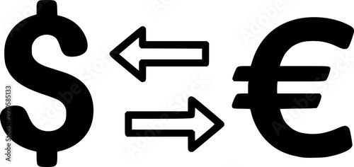 Currency exchange icon with dollar and euro symbols and arrows on white background
